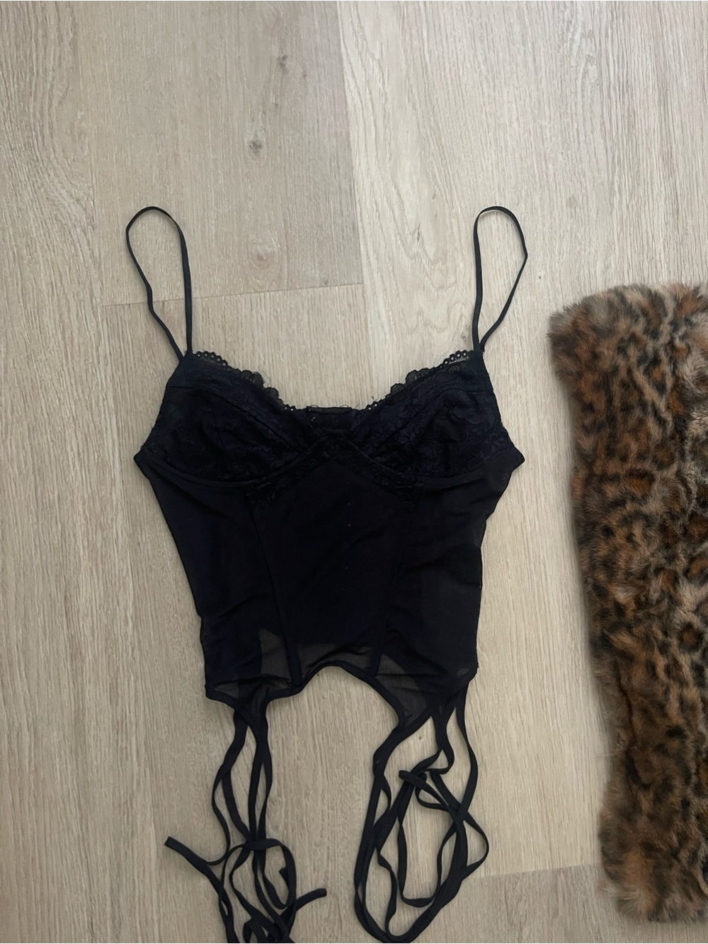 I AM GIA Black Lace Trim Gartered Camisole